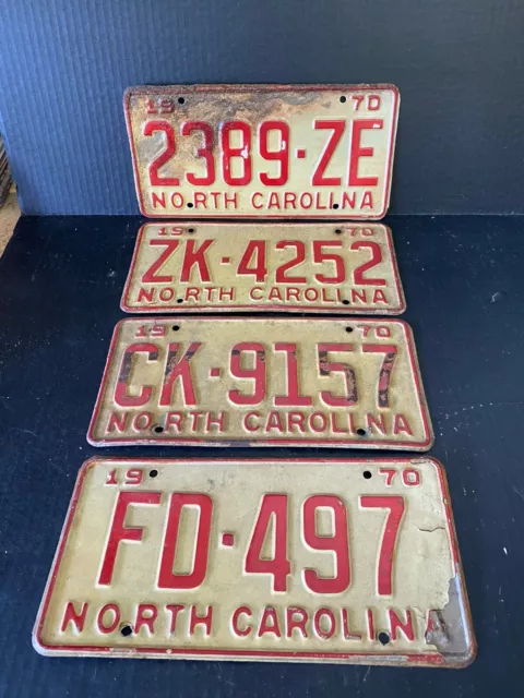 Vintage North Carolina License Plates 1970 Lot Of 4