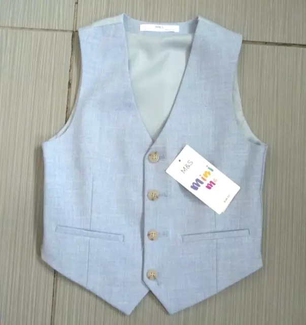 Boys formal waistcoat, M&S, 6-7yrs, pale blue, polyester, blue lining, NEW w tag