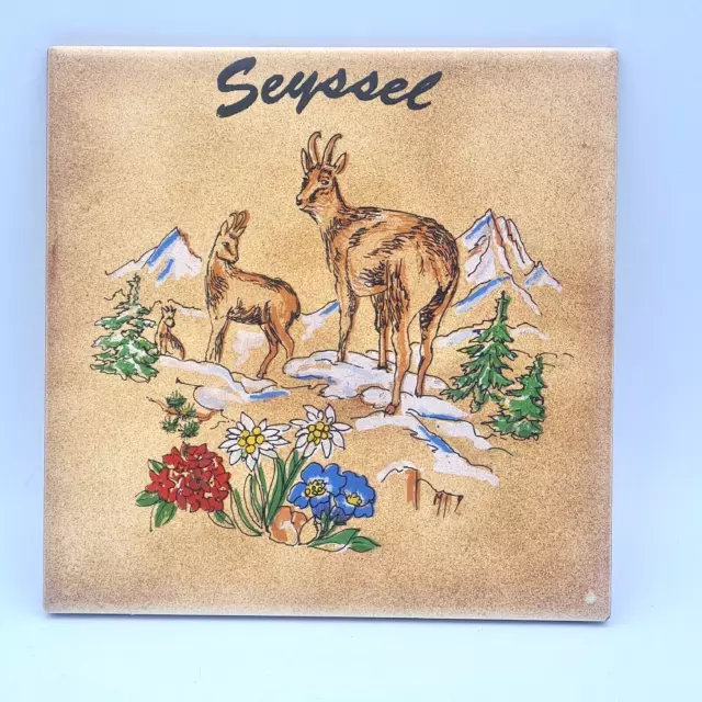 Ceramic Wall Art tile French theme Seyssel Alps chamois goat animal - MADE ITALY
