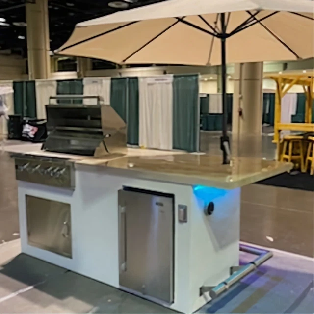 OUTDOOR KITCHEN ISLAND Bbq Grill Double Burner Mini Fridge Access Door