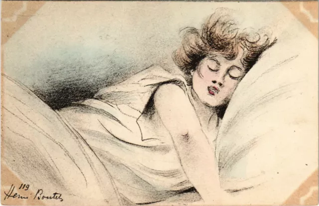 PC CPA HENRI BOUTET, ARTIST SIGNED, LADY SLEEPING, ART NOUVEAU, 119 (b15560)