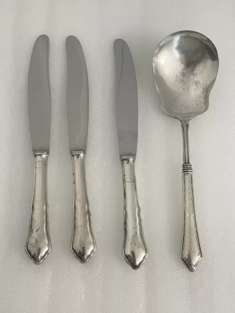 Large Antique Sandrik Alpaca Silver Knives & Webster Sterling Vogue Spoon ~9.5"