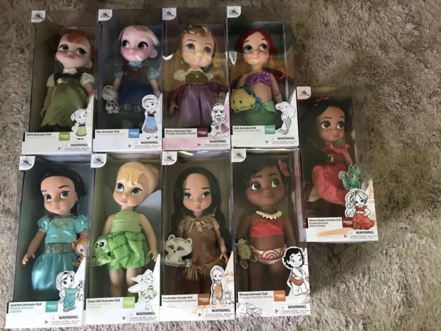 Disney Store Ariel Anna Elsa Jasmine Merida Lilo Rapunzel Animator Toddler Doll