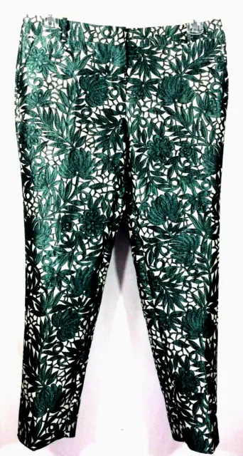 J.CREW COLLECTION Size 8 Silk cropped pant in photo lace floral GREEN A2110 $198