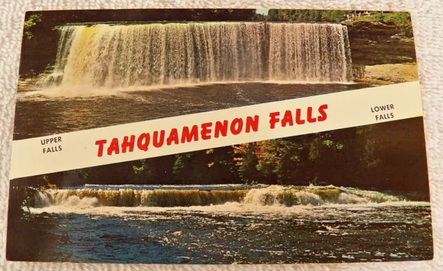 Chrome Postcard Split View Tahquamenon Falls Upper Peninsula Michigan Sceni P369