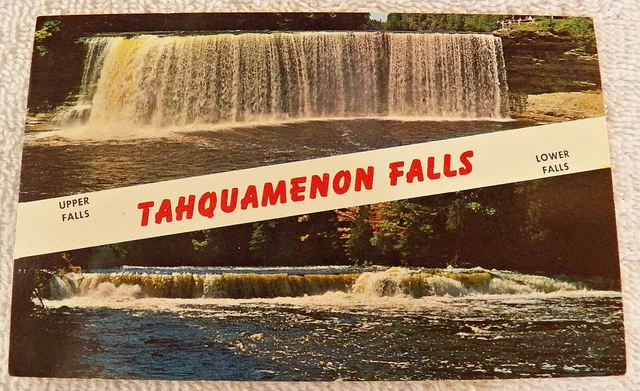 Chrome Postcard Split View Tahquamenon Falls Upper Peninsula Michigan Sceni P369