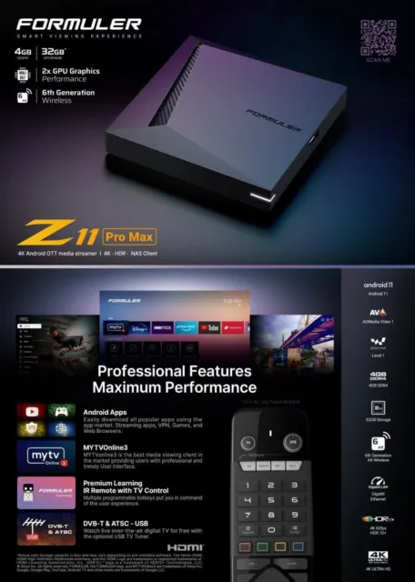 Formuler Z11 PRO MAX 4K Android 11 Ott Streamer 4GB RAM 32GB Memoir Flash WLAN ♻
