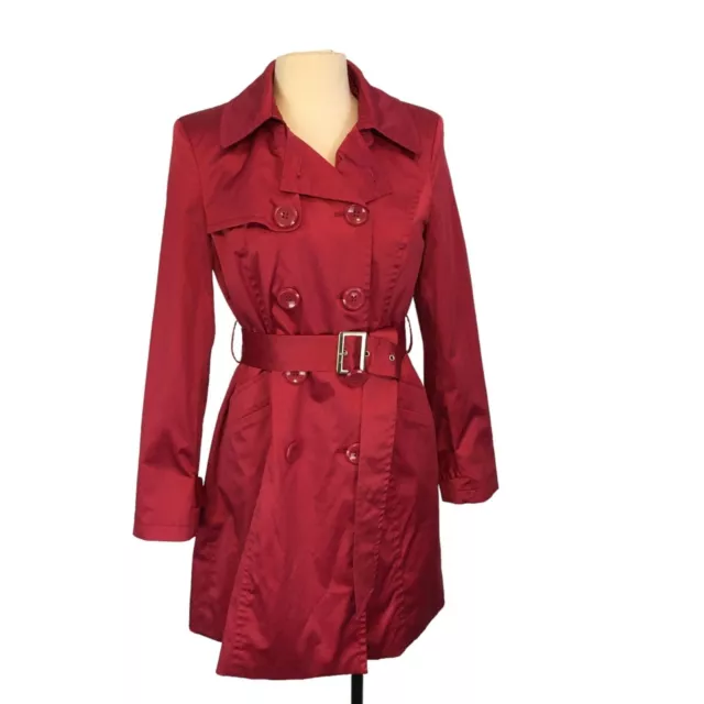 Style & Co. Womens Red Double Breasted Trench Coat, Jacket, Rain, sz M