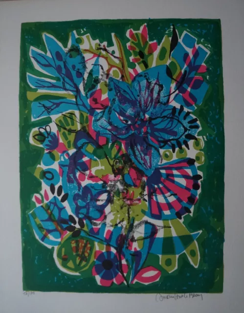 Lithographie  COMPOSITION  FLORALE  Signé  MICHELE VAN HOUT LE BEAU 2