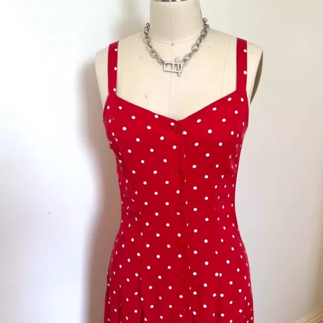 Red and White Polka Dot Button Down Maxi Dress (S) Rockabilly