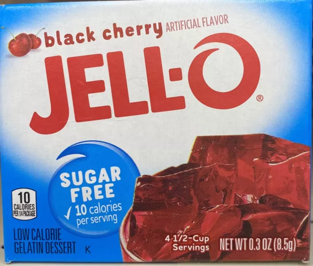 Jello BLACK CHERRY SUGAR FREE Gelatin Dessert 0.3 oz Box Jell-O - FREE SHIPPING