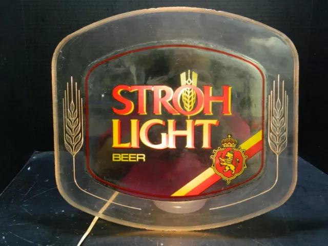 Vintage Stroh Light Beer Acrylic Lighted Sign 13" x14" Good - Very Good Cond