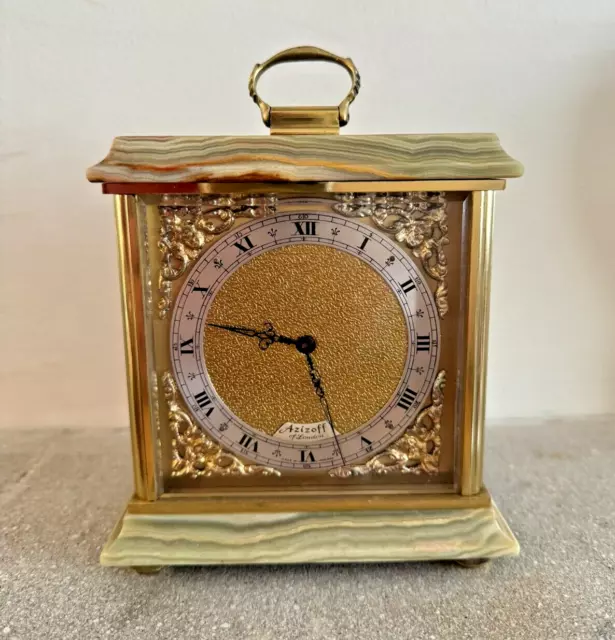 Azizoff of London Onyx and Brass Carriage Clock Quartz