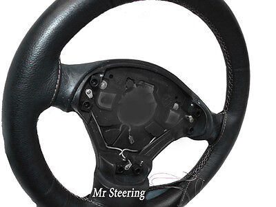 Fits Fiat Idea Black Grain Leather Steering Wheel Cover 2003-2012 Grey Stitching