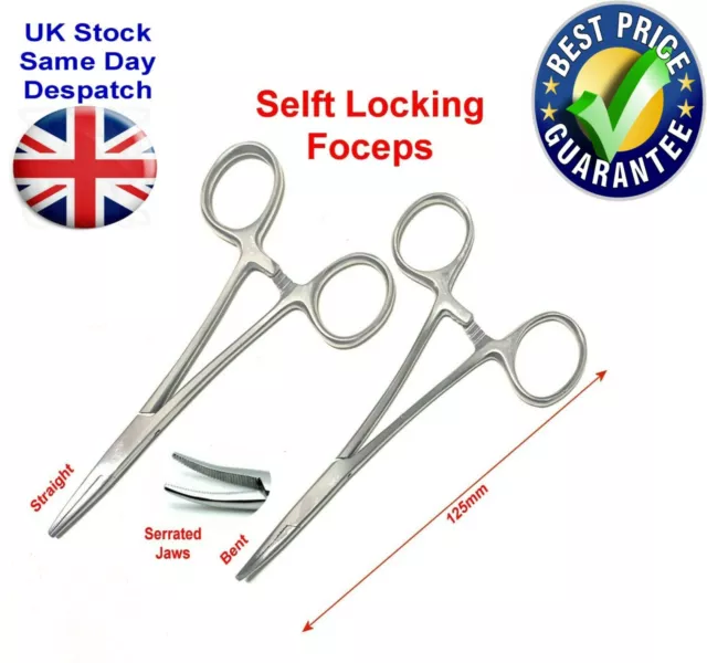 Self Locking Forceps 125mm Bent and Straight Hobby Stainless Steel UK