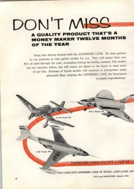 1956 PAPER AD 2 PG The Lindberg Line Scale Model Airplanes Boeing Bomber 525 ++