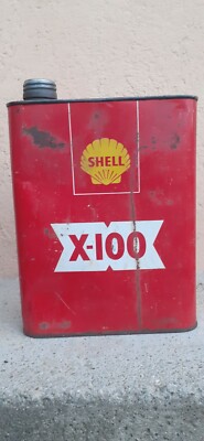 Ancien Bidon d'huile 2L pour Moteur 2 temps "SHELL SUPER" déco garage jardinage 