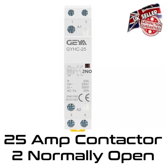 2 Pole 25 Amp Contactor Relay 2 N Open Contacts Din Rail Mounted Module UK Stock