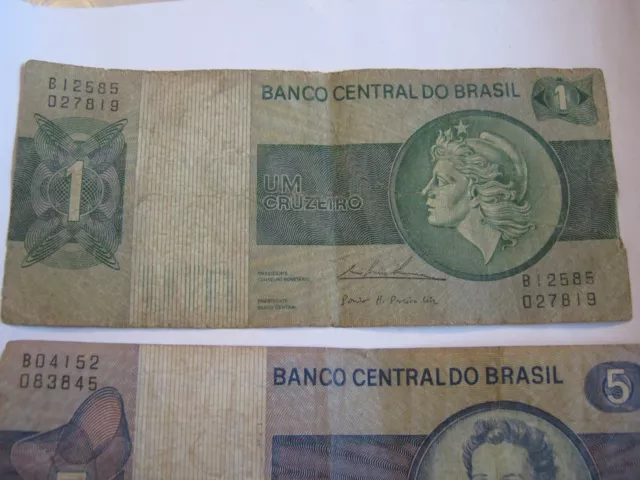 BRAZIL 3 Different Cruzeiro (novo) Notes 1 C 1975, 5 C 1974, 10 C 1974, MHS PHPL 2