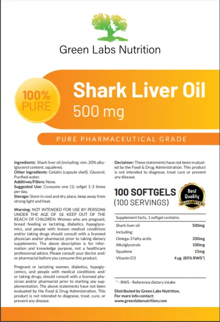 Aceite de hígado de tiburón Capsulas 500 mg Escualeno y 20% Alquilgliceroles 2