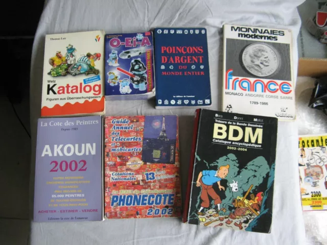 Intéressant lot de 7 livres de cotation Akoun, BDM, Kinder, argenterie, monnaie