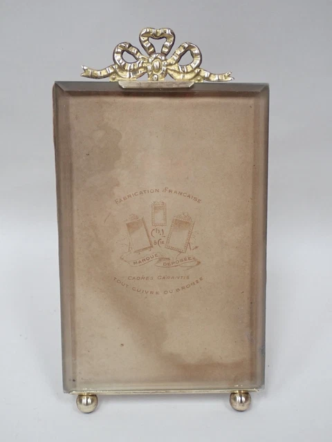 Cadre Photo Ancien En Métal – Verre Biseauté, Dimensions 13,5x8 Cm, Occasion (patte Manquante)
