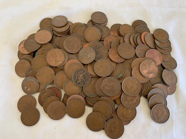 VINTAGE AUSTRALIA PENNY Mixed Bulk Lot Coins Unsorted Approx 2.140