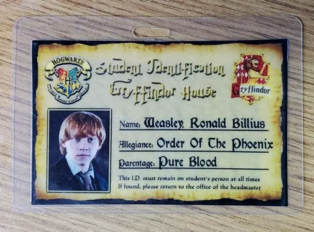 HARRY POTTER ID Badge - Gryffindor House Ron Weasley cosplay prop costume  $7.99 - PicClick