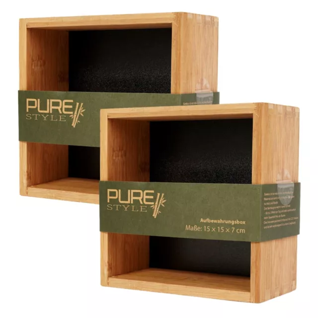 Paquete 2x Bambú Caja de Aufbewahrungs Holz-Kiste Abierto Ordnungs-Box Regal-Box