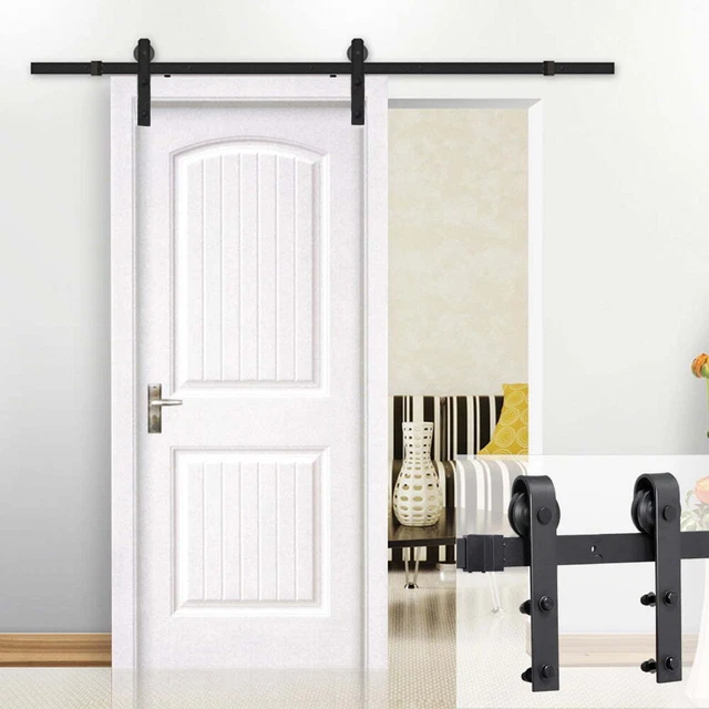 Antique Flattip Design Black Steel Single-door 8 Sliding Track Barn Door Hanging