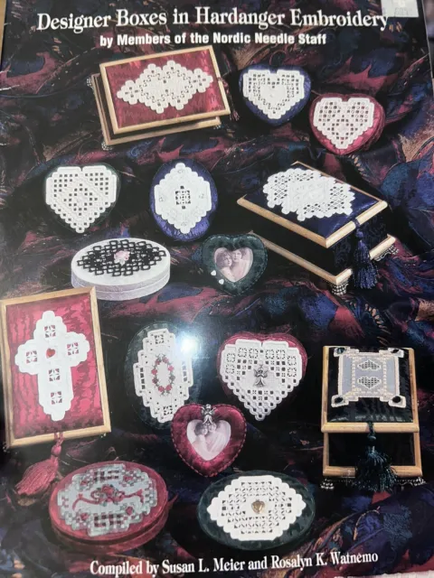 Cajas de diseñador bordadas hardanger"" aguja nórdica Meier & Watnemo 1995
