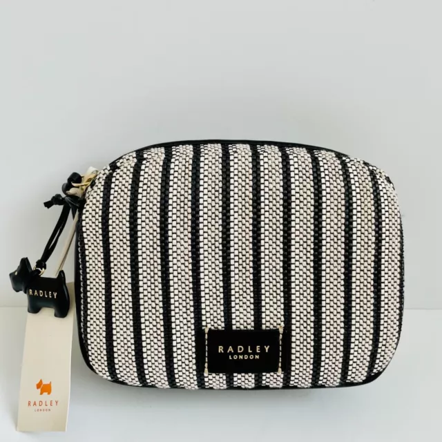 RADLEY CARPENTERS YARD Black Cream Stripe Zip Top Belt Bum Bag