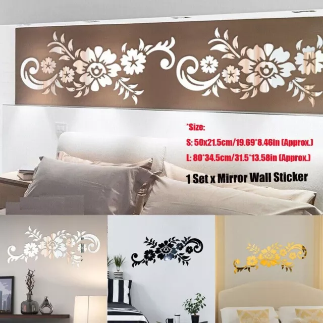 3D Mirror Flower Art Wall-Sticker Removable Acrylic Mural Decal Home Room Decor