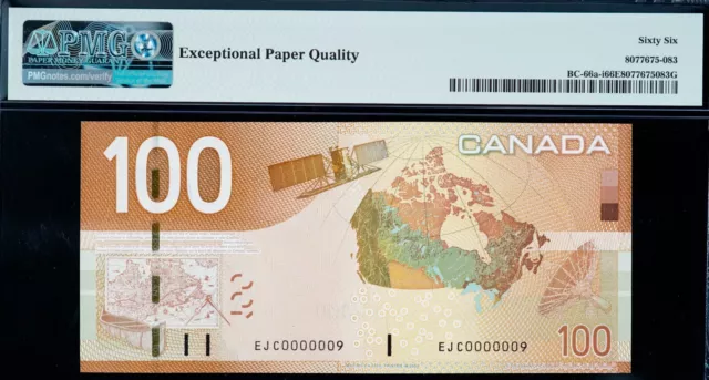 2003 Canada Bank of Canada $100 Banknote low serial number 9 BC-66a-i PMG 66 EPQ