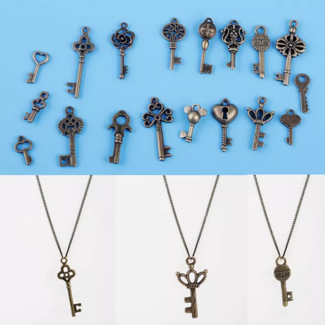 18pcs Retro Assorted Antique Old Look Bronze Skeleton Keys Steampunk Pendant A+