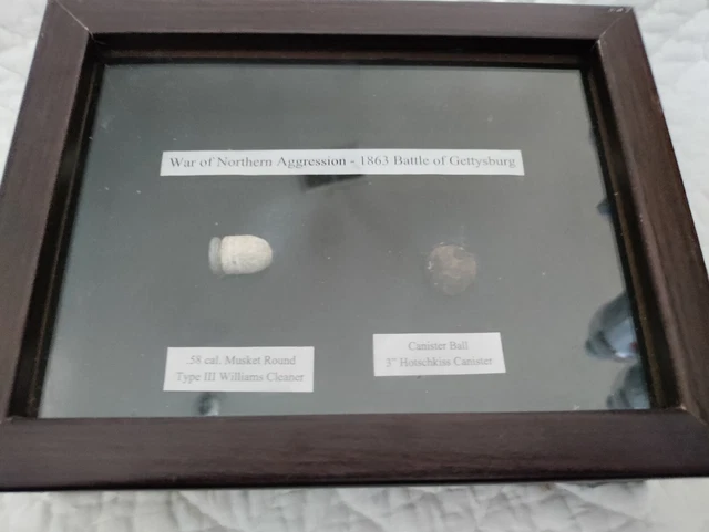 Civil War Bullets from The Battle of Gettysburg in Wooden Display Case