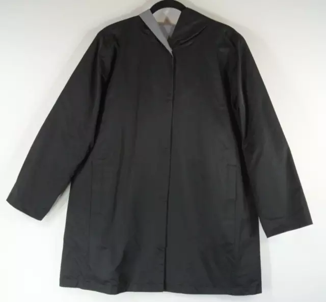 NEW  EILEEN FISHER Reversible Hooded Coat In Black/Gray- Size S  #C4010