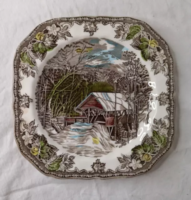 Johnson Bros The Friendly Village Square Plate  7 1/2" The Covered Bridge