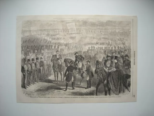 Gravure 1864. Revue Passee Par L’empereur Plaine De Satory. Recompenses Mexique.