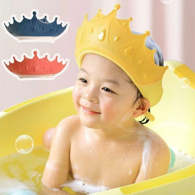 Adjustable Baby Shower Shampoo Cap Crown Shape Wash Hat For Ear Hair NEW R0K7