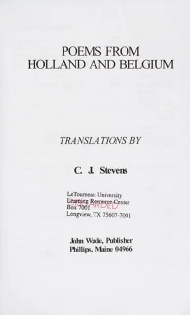 Poèmes De Holland Et Belgique Livre