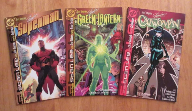 Lot of 3 DC/MARVEL Just Imagine Stan Lee’s: Catwoman, G Lantern, Superman NM/9.4