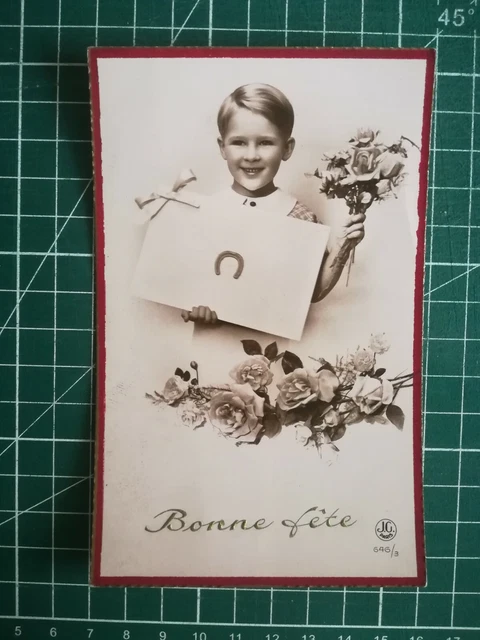us055 CPA Fantasy Photo circa 1950 Ed. JG N°646/3 child horseshoe happy party