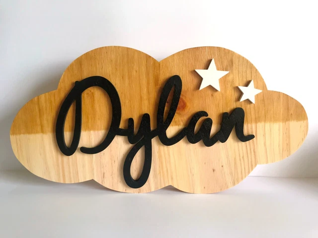 Nube de madera Personalizada con nombre Wooden cloud with name