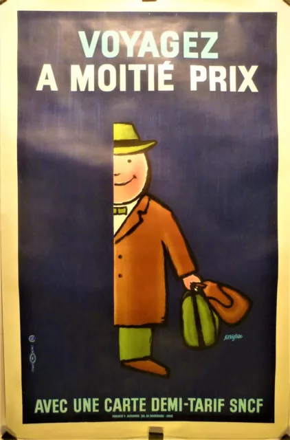 affiche ancienne originale Savignac SNCF voyagez 1971 entoilée