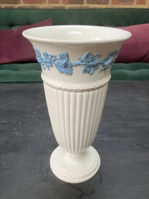 Wedgwood Etruria Barlaston Embossed Queen's Ware trumpet vase