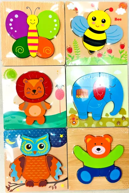 New- Baby Toy Animals Mini Puzzles Kids Learning Education Toys Kids Gift, 6 Pcs