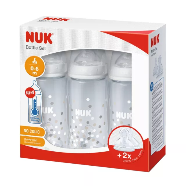 NUK First Choice+ Baby Bottle Set 0-6m 300ml, Includes 3 x Anti-Colic Bottles...