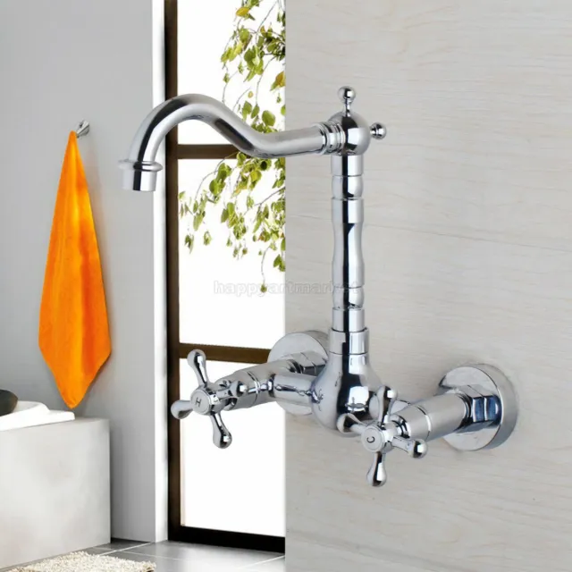 Chrome  Swivel Spout Bathroom Faucet Vessel Sink Kitchen Mixer Tap Dual Handles