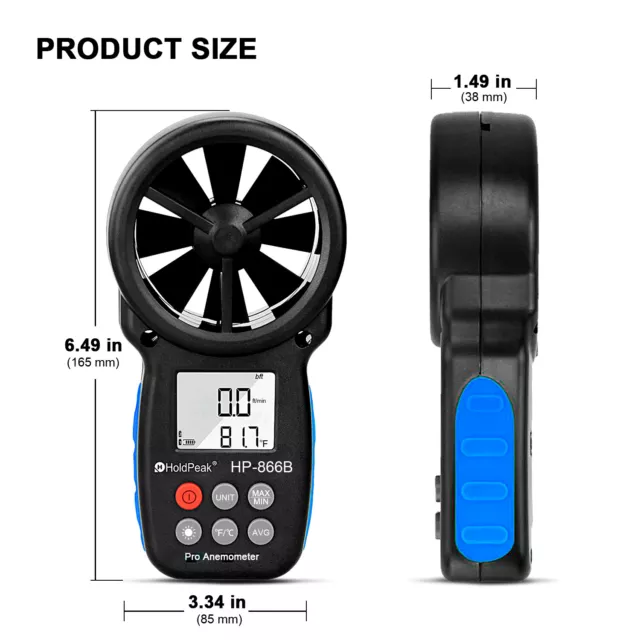 Digital Anemometer Wind Speed Gauge Meter HP-866B 0.3~30m/s Handheld LCD Tester 3